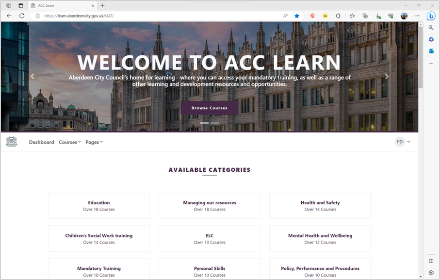An image of the home screen of ACC Learn.